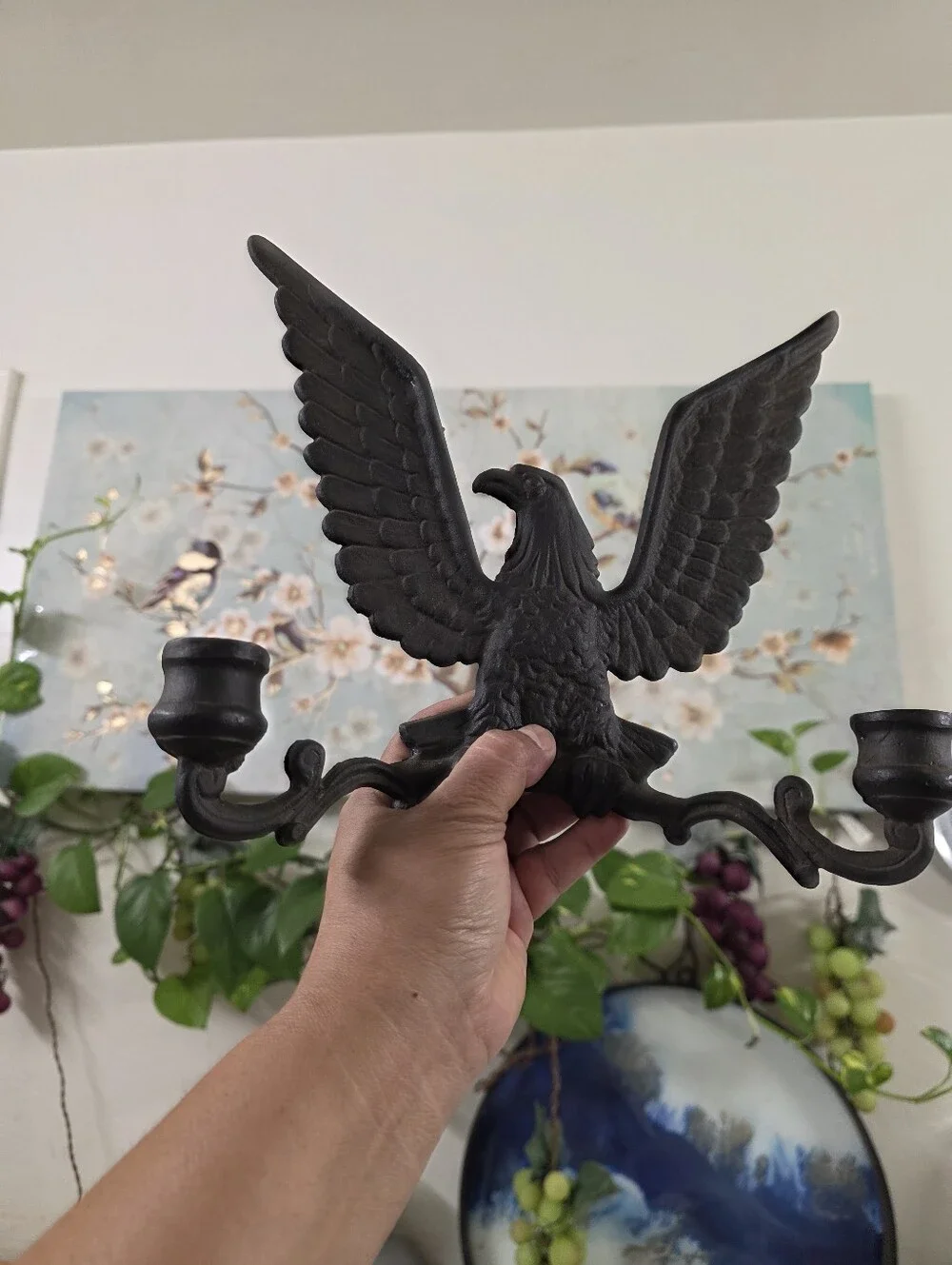 Vintage Metal Cast Iron Patriotic Eagle Candle Holder Wall Mounting.